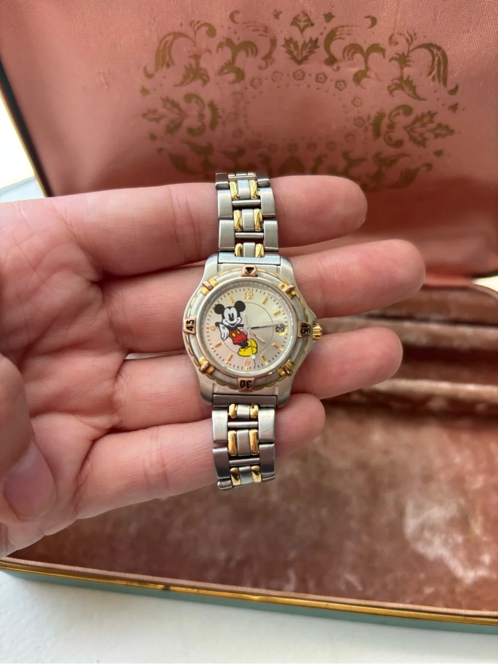 Vintage Disney Time Works Two-Tone Silver and Gold Mickey Mouse Wristwatch